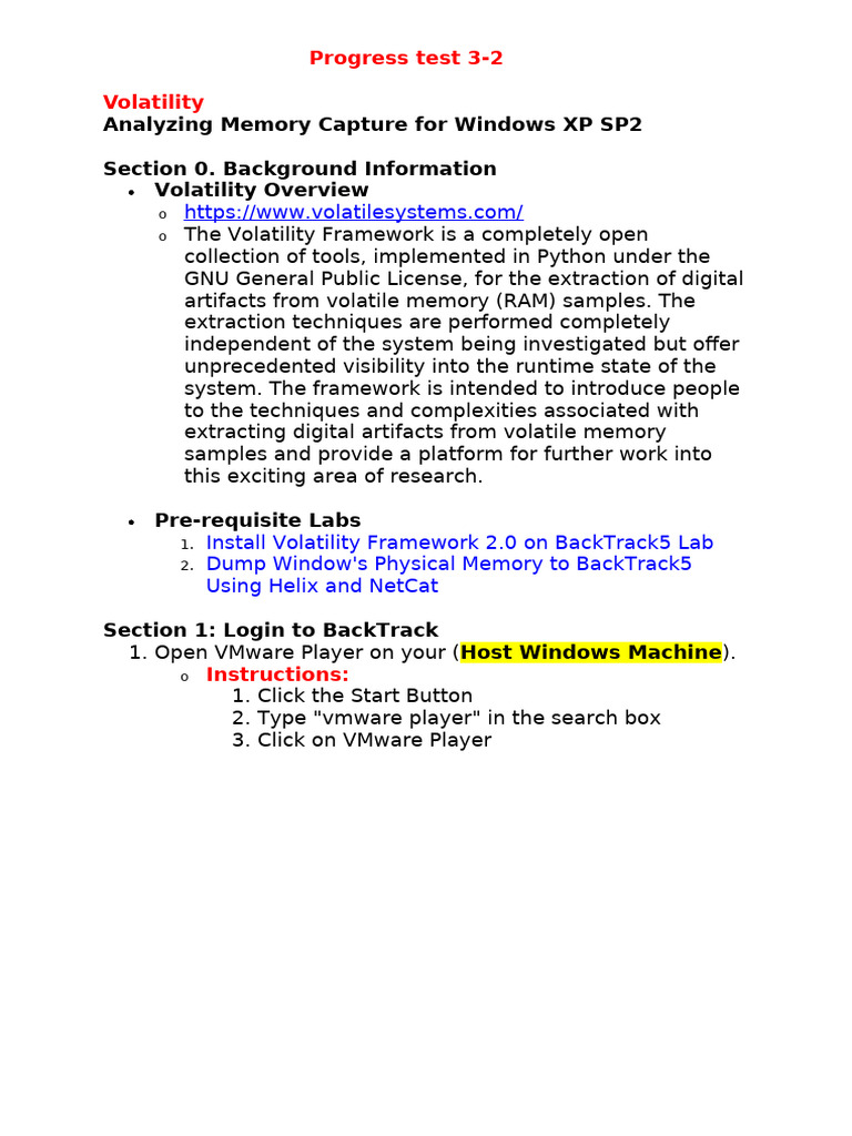 Progress - Test - 3 - 2 Analyzing Memory Capture For Windows XP SP2 ...