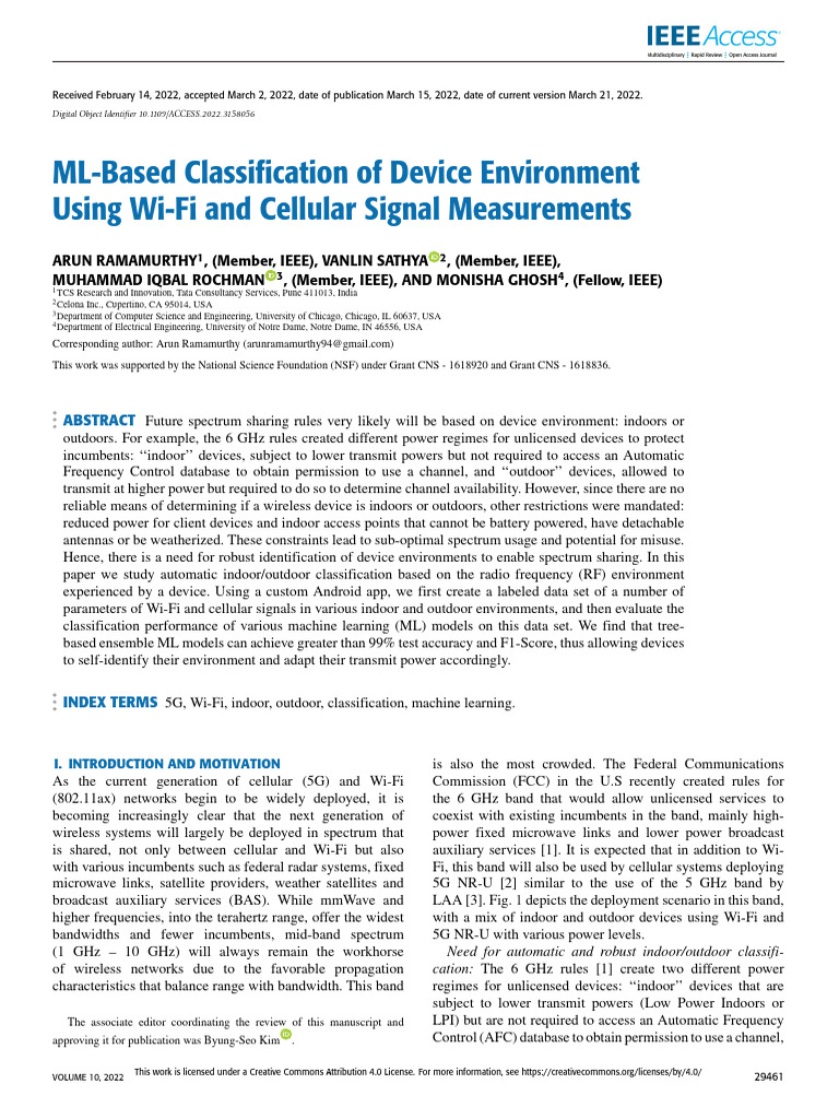 ML-Based Classification of Device Environment Using Wi-Fi and Cellular ...
