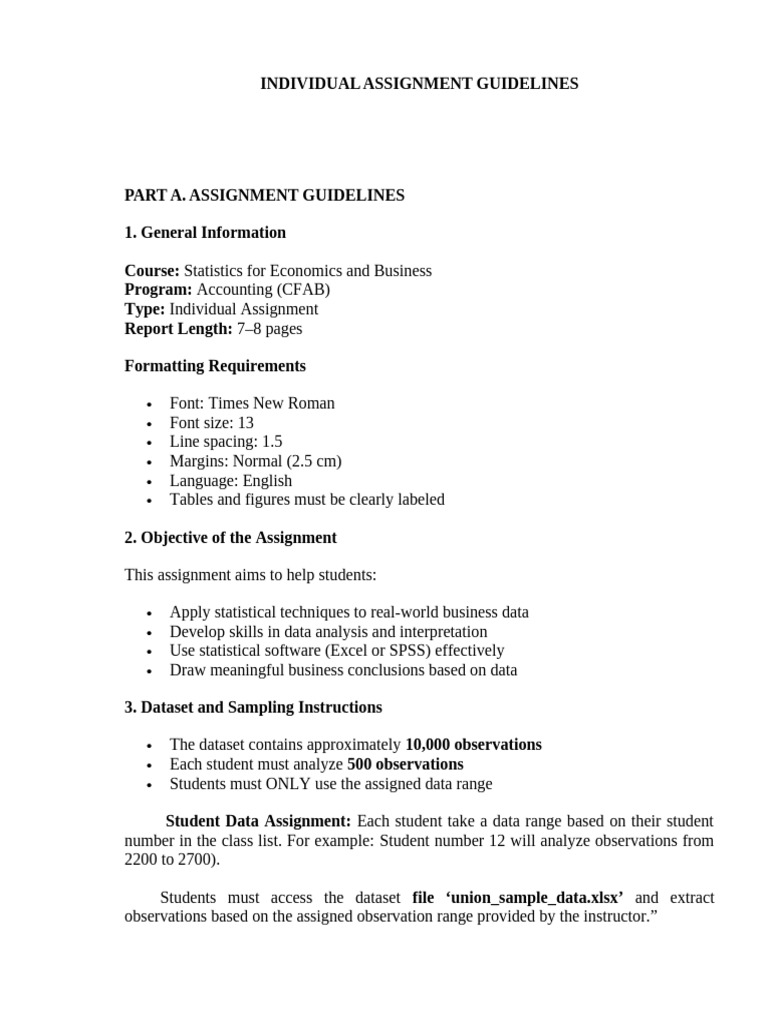 INDIVIDUAL ASSIGNMENT GUIDELINES | PDF | Statistics | Regression Analysis