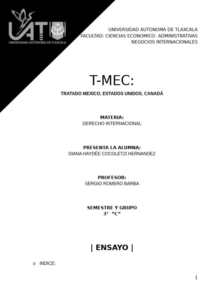 Ensayo Derecho TMEC | PDF | Tratado de Libre Comercio Norteamericano ...