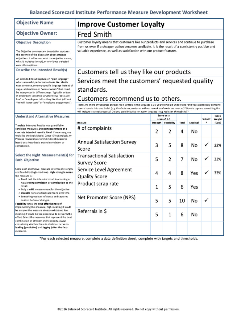 KPI Development Worksheet Sample | PDF