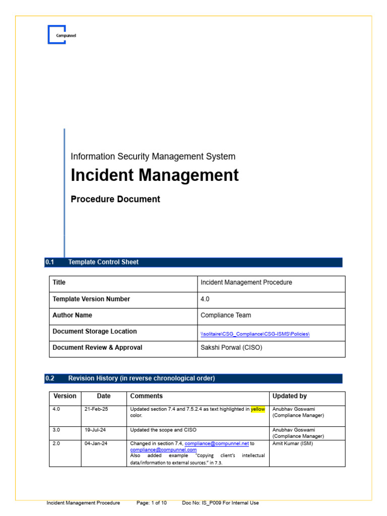 Incident Management Procedure | PDF | Computer Security | Security