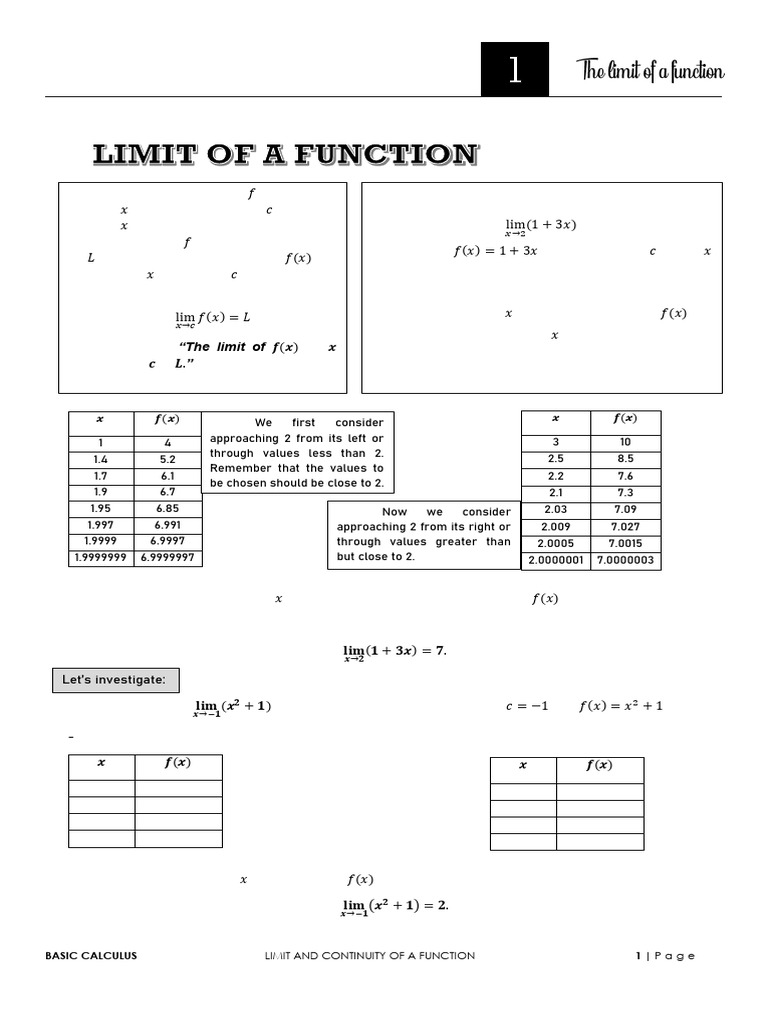 Handout 1 in Basic Calculus | PDF | Function (Mathematics) | Continuous ...