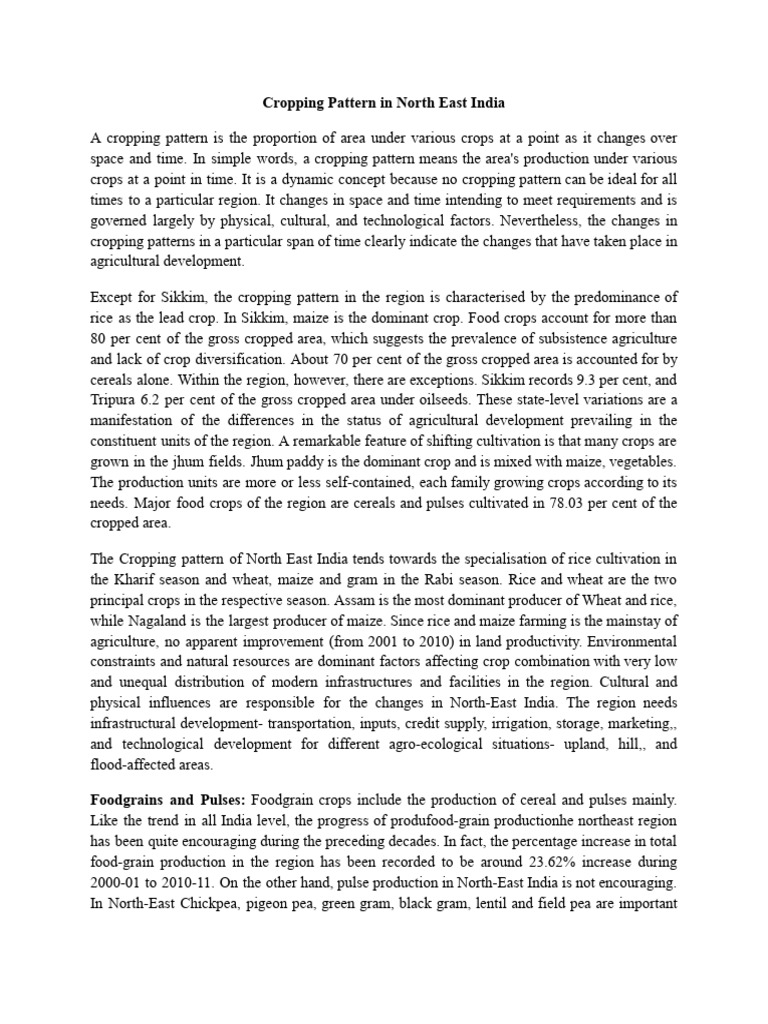 Cropping Pattern in North East India | PDF | Crops | Agriculture