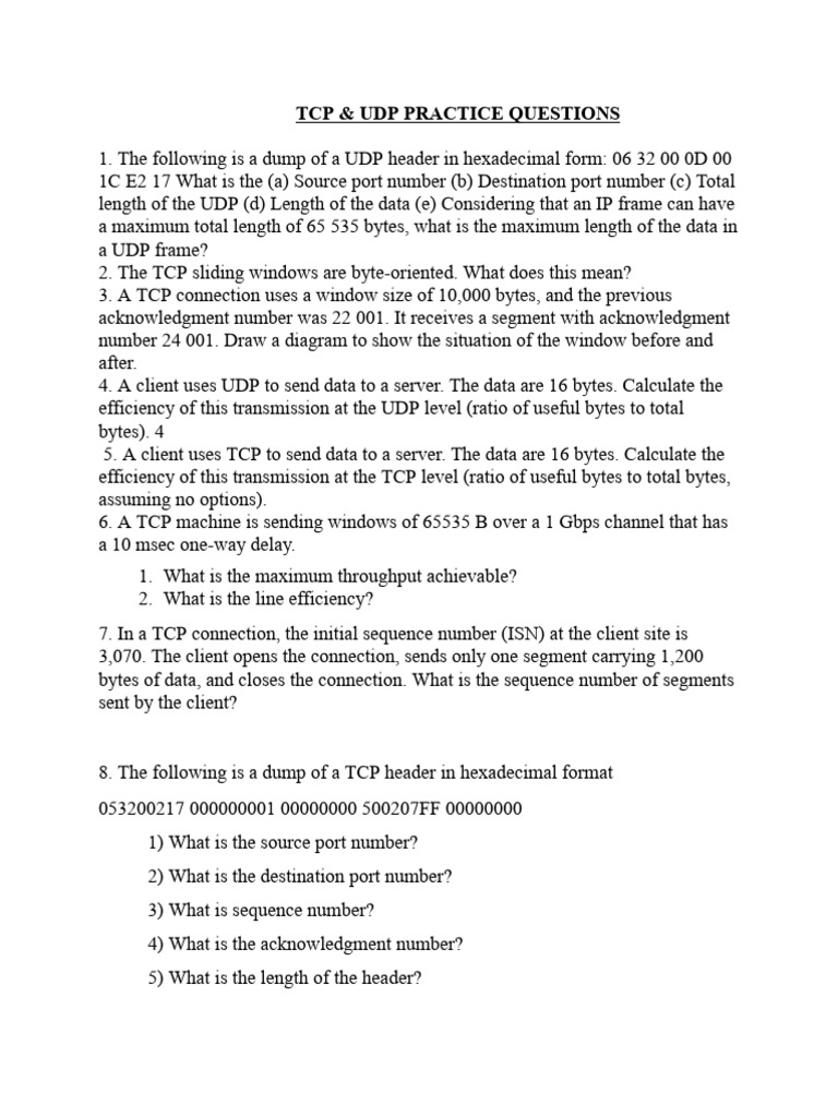 TCP & Udp Practice Questions | PDF | Transmission Control Protocol ...
