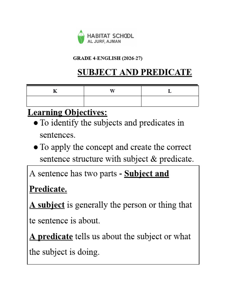Subject and Predicate - Notes (1) | PDF