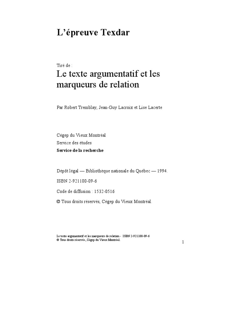 Texte Argumentatif Grille | PDF | Informations | Lecture (Processus)