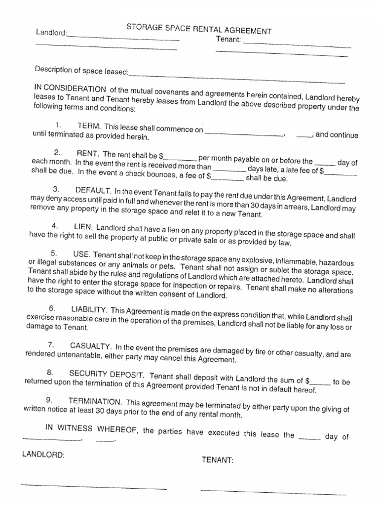 Storage Space Rental Agreement | PDF
