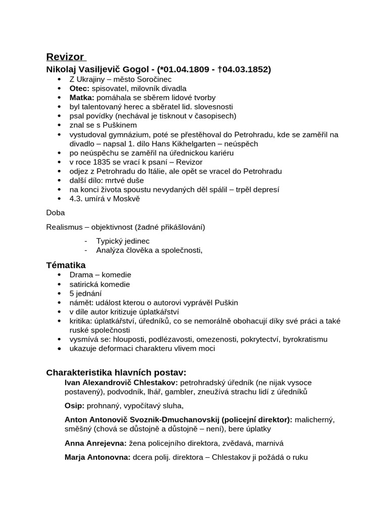 Revizor - Rozbor | PDF