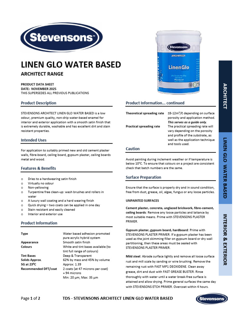 StevArc_LinenGlo_WB_TDS | PDF | Plaster | Paint