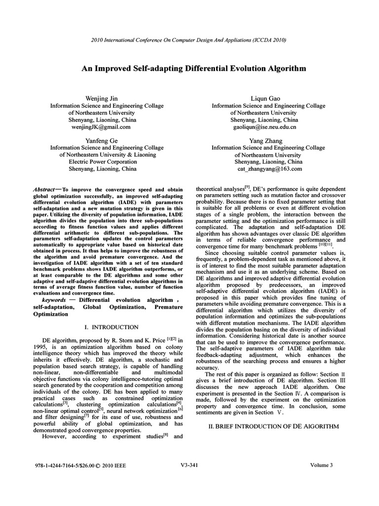 An Improved Self-Adapting Differential Evolution Algorithm | PDF ...