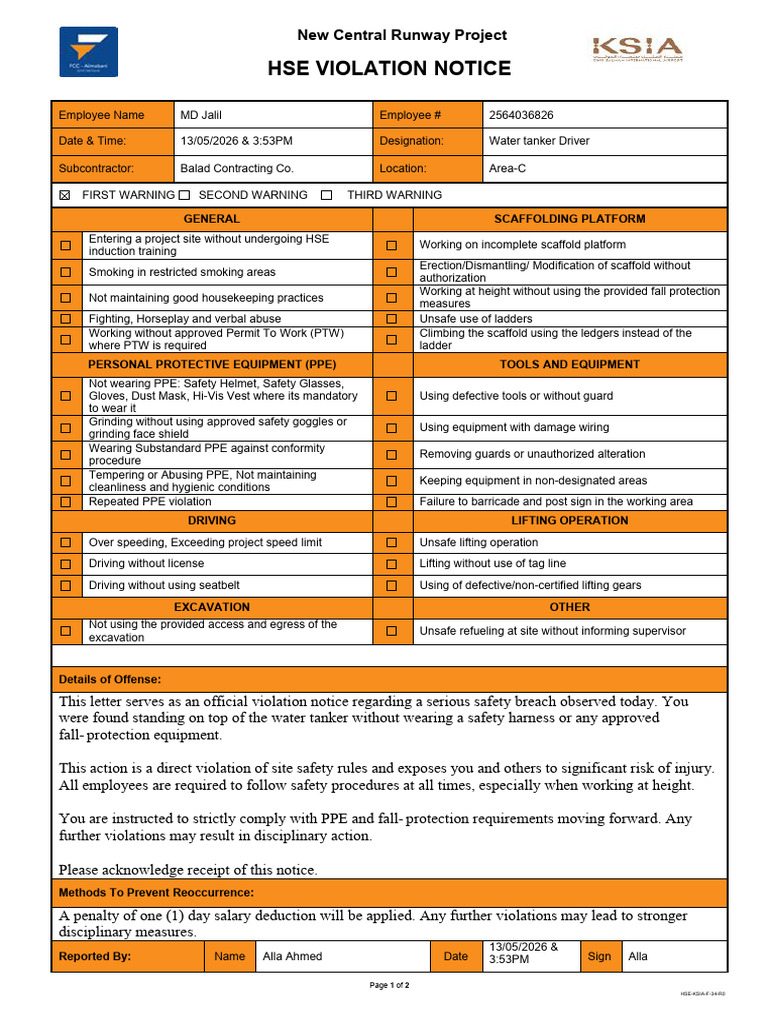 HSE Violation Notice | PDF | Personal Protective Equipment ...