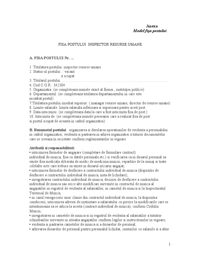 Anexa Fisa Inspector | PDF