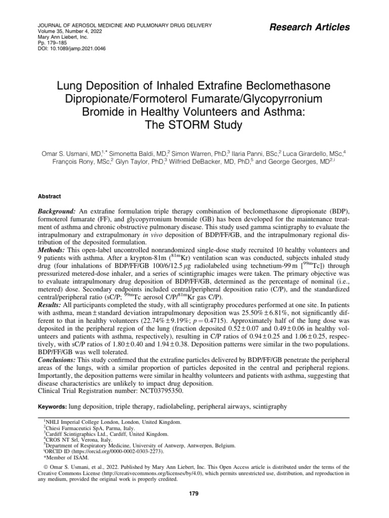 Lung Deposition of Inhaled Extrafine BDP F G in Healthy Volunteers and ...