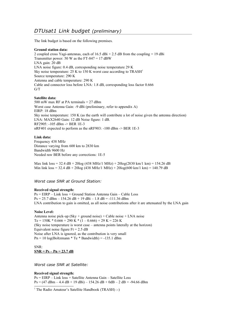 Link Budget (DTUSat - COM) | PDF | Decibel | Antenna (Radio)