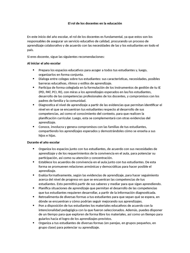 El Rol de Los Docentes en La Educación | PDF | Maestros | Enseñando