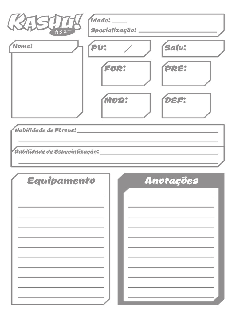 KASHU! - KASHU! - Ficha de Personagens | PDF