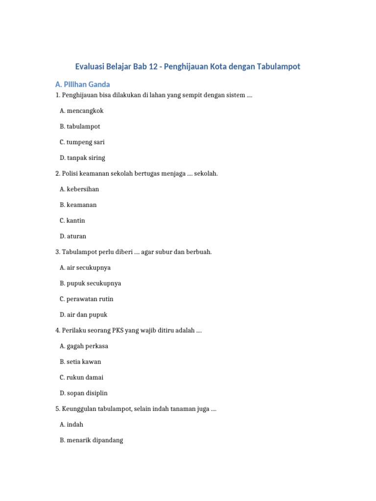 Evaluasi Belajar Bab 12 Tabulampot | PDF
