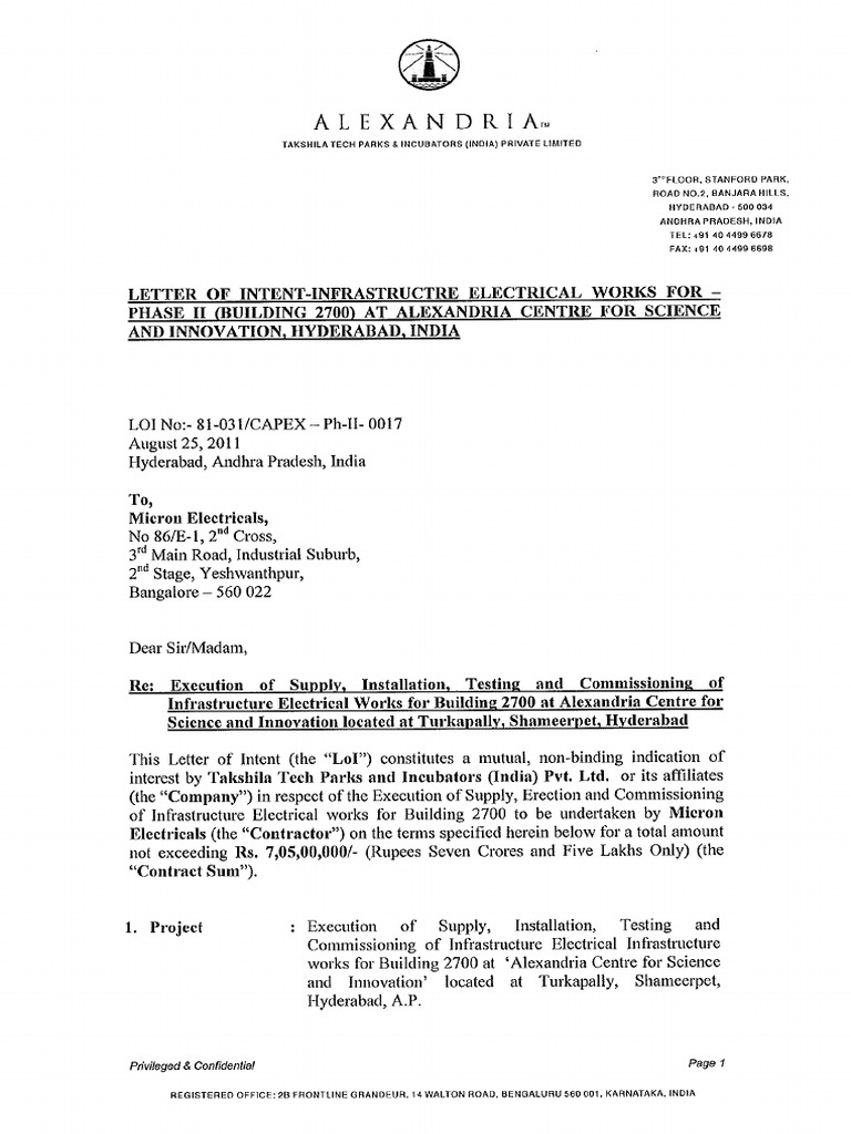 APIIC 1-Phase II-Electrical Infrastructure Works-LOI 1 | PDF