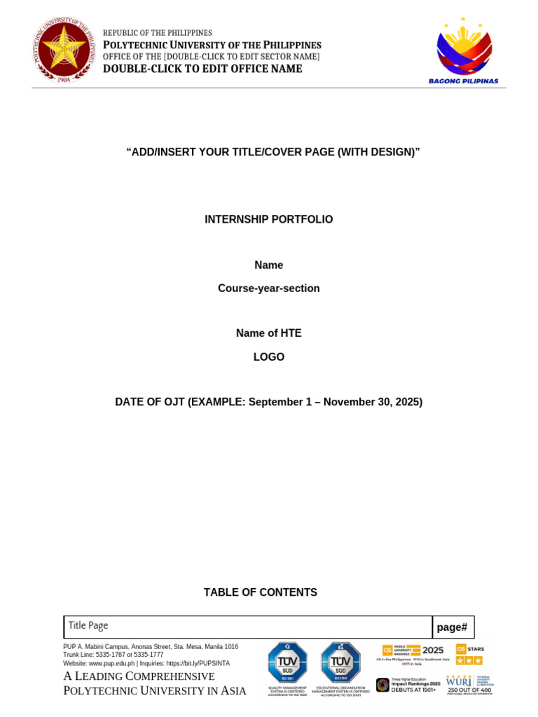 Internship Portfolio Template | PDF