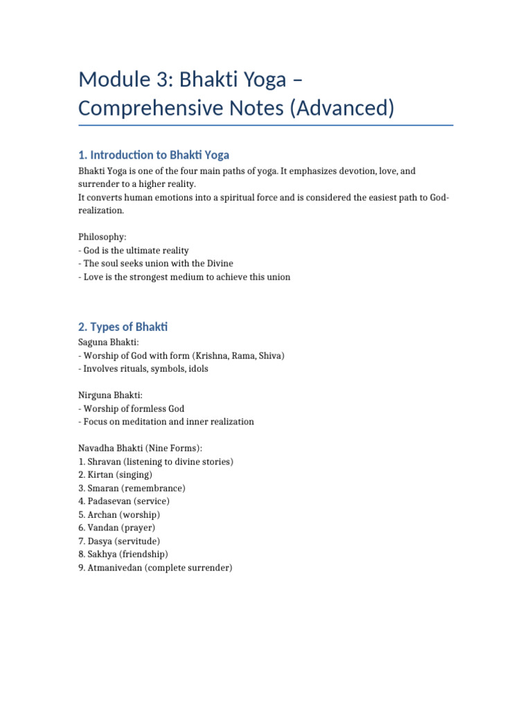 Bhakti Yoga Advanced Notes | PDF | Bhakti | Moksha