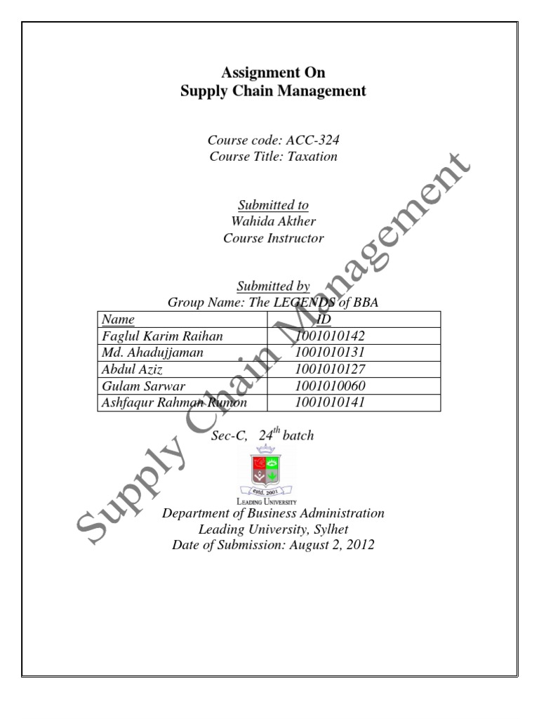Assignment On Supply Chain Management | PDF | Logistics | Supply Chain