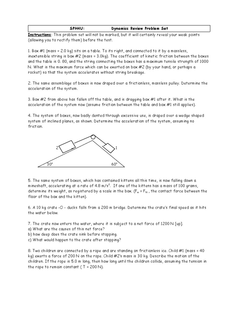 SPH4U Dynamics Problem Set Review | PDF | Friction | Force