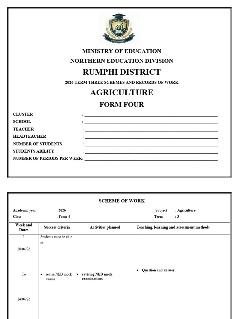 2026 AGRI FORM 4 SCHEME TERM3 | PDF | Educational Technology | Cattle