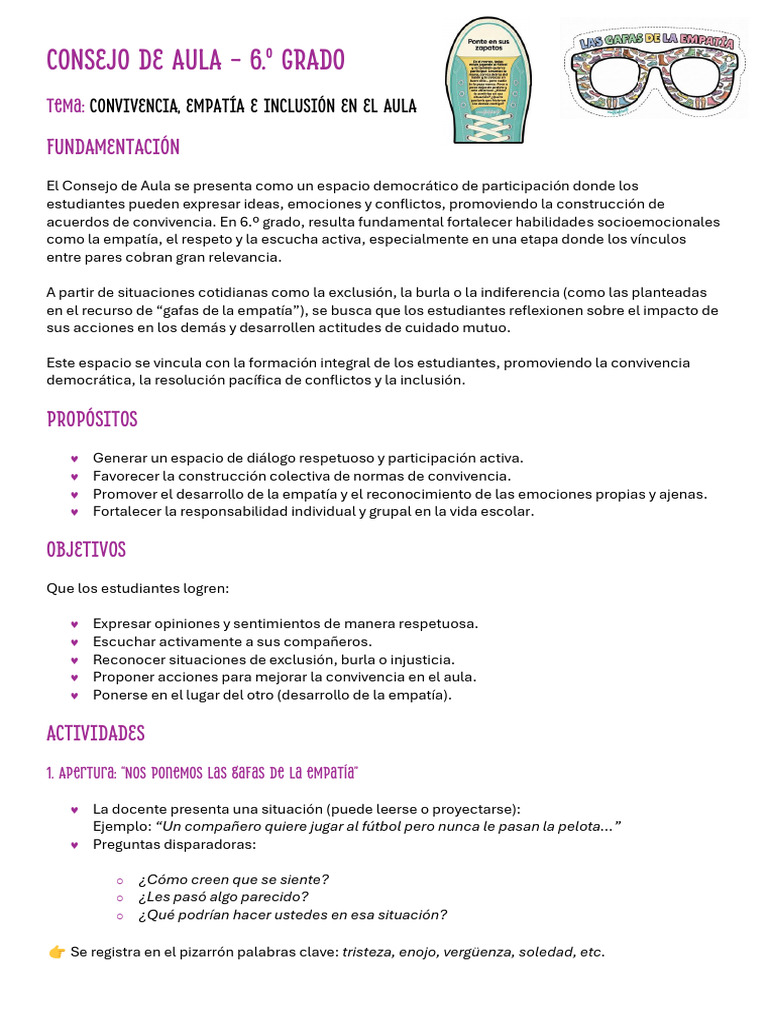 Consejo de Aula Las Gafas de La Empatía | PDF | Empatía | Salón de clases