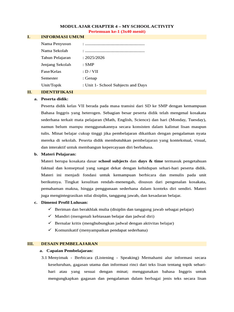 Modul Ajar Chapter 4 - 1 | PDF