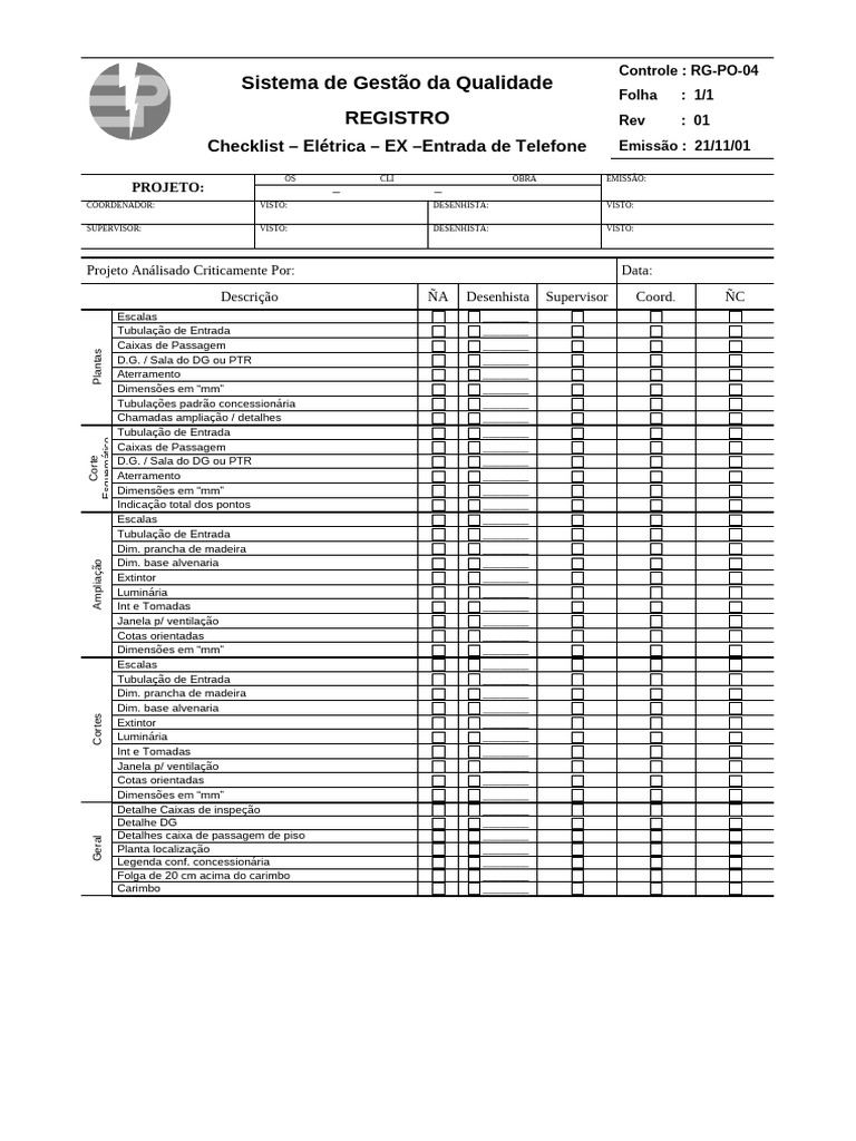 RG-PO-04-Checklist Entrada Telefone | PDF