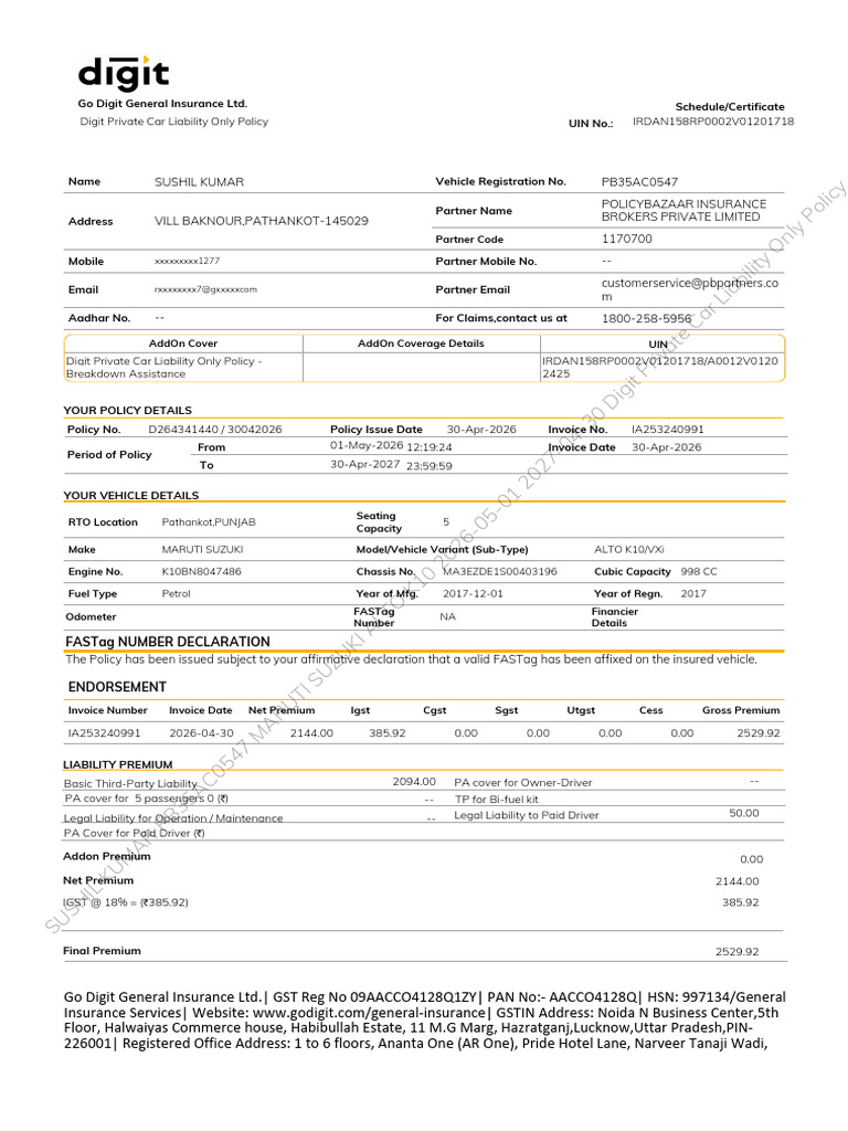 PolicyDocument 1162865422 | PDF | Insurance | Driver's License