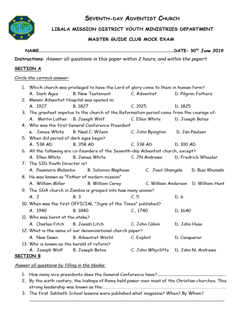 Confidential Mock Exam | PDF | Seventh Day Adventist Church ...