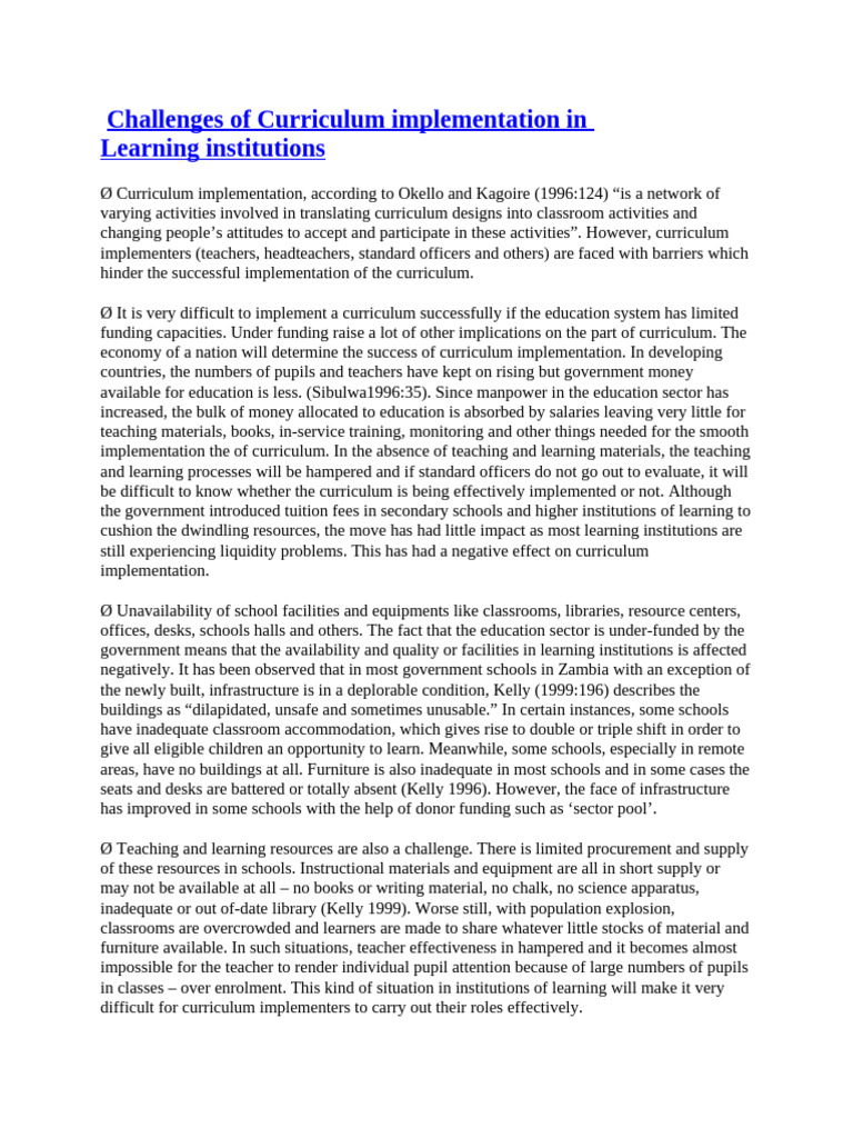 Challenges of Curriculum Implementation in Learning | PDF | Teachers ...