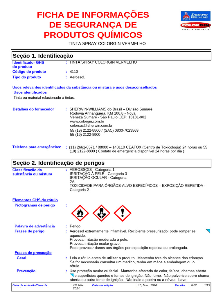 Fispq Tinta Spray Colorgin Vermelho | PDF | Desperdício | Incêndios