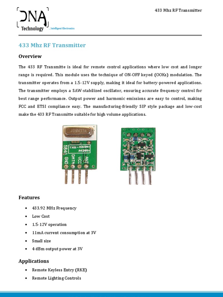 433 Mhz Rf Transmitter | Electronic Oscillator | Transmitter