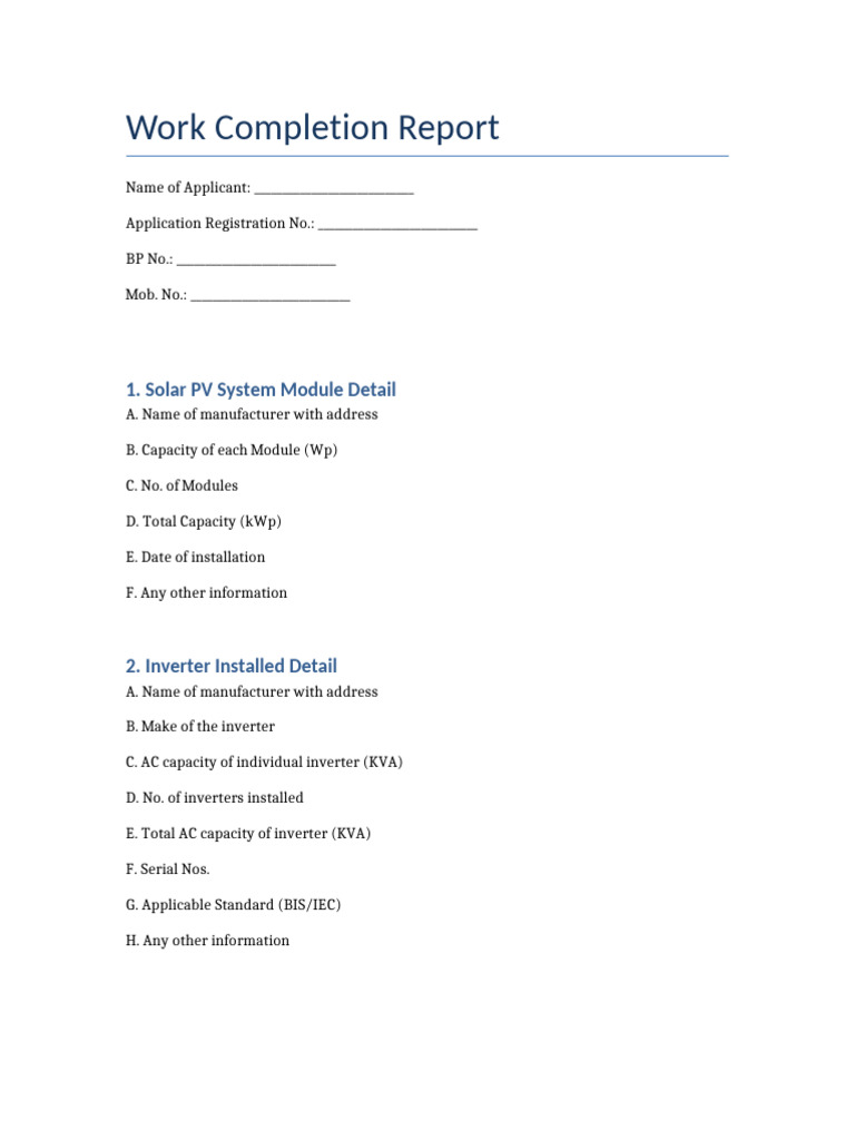 Work Completion Report Format | PDF
