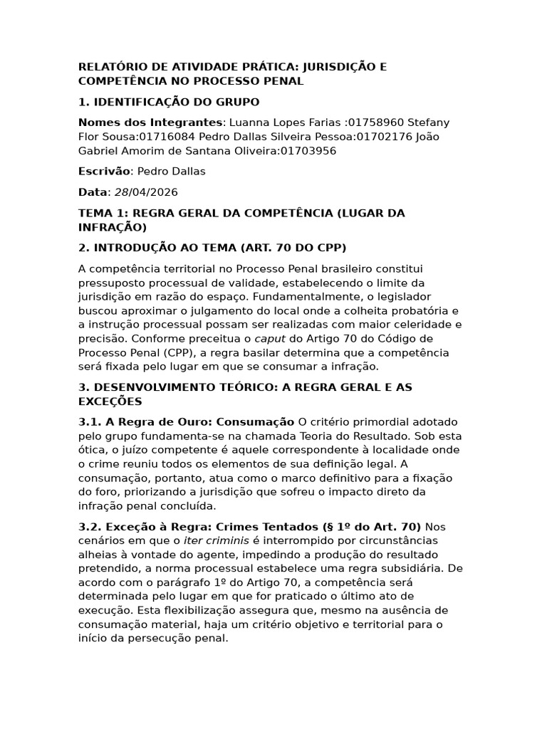 Trabalho CPP Lugar Da Infração | PDF | Crimes | Crime e Violência