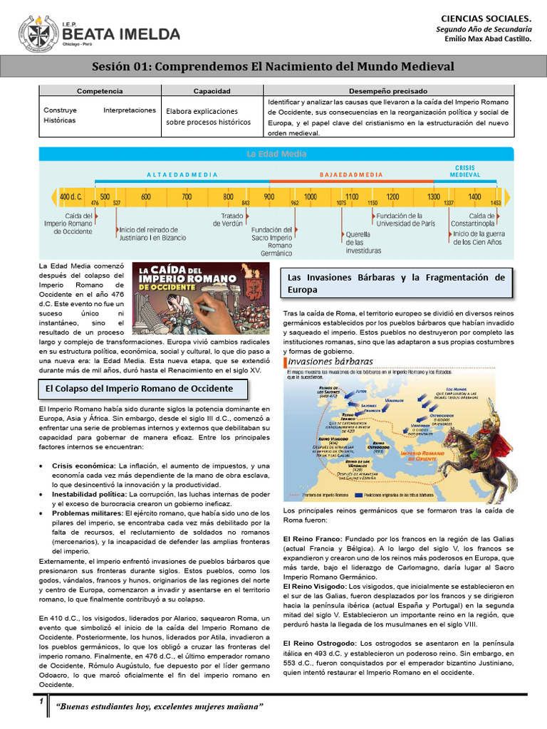 1° FICHA DE TRABAJO La Edad Media | PDF | Edades medias | imperio Romano