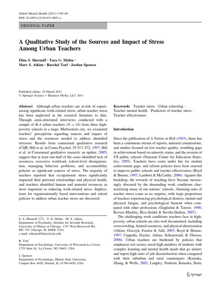 A Qualitative Study of The Sources and Impact of Stress Among Urban ...