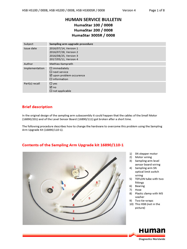 Hsb0008 04 Sampling Arm Upgrade Procedure | PDF | Electrical Connector ...