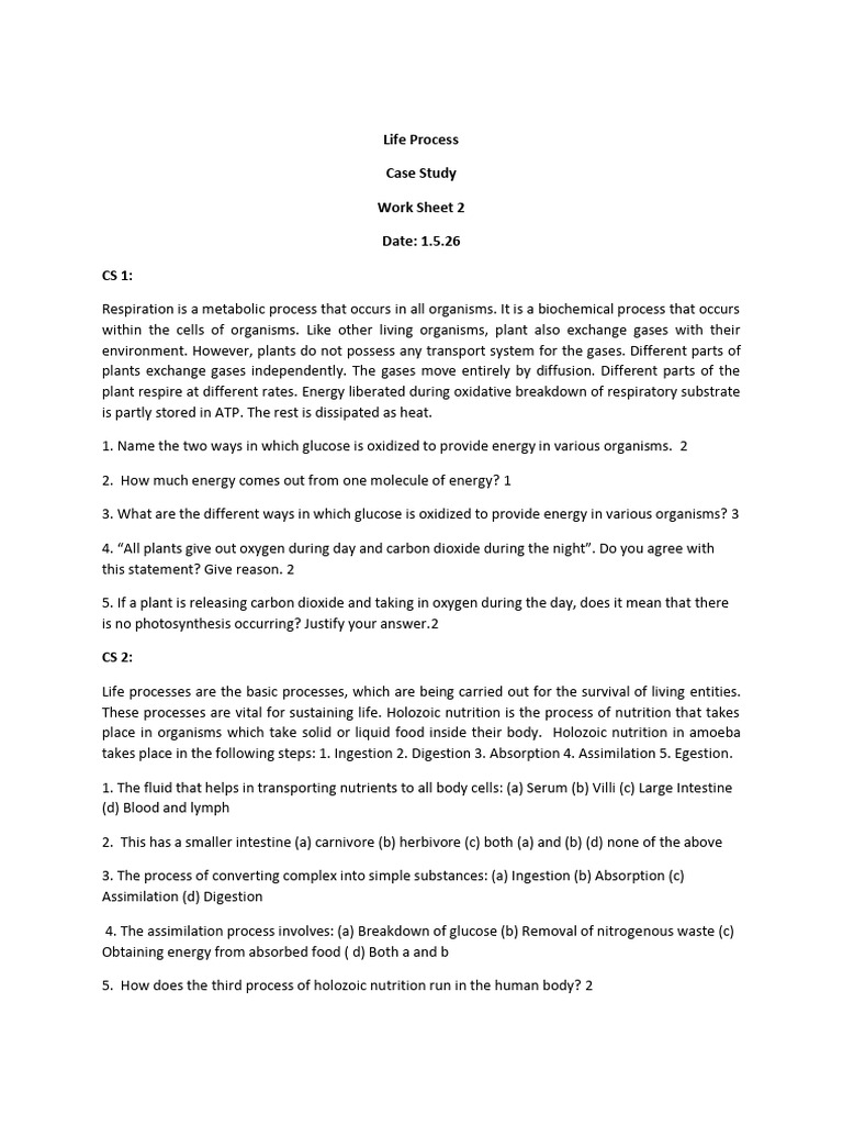 Life Process Worksheet 2_2026 | PDF
