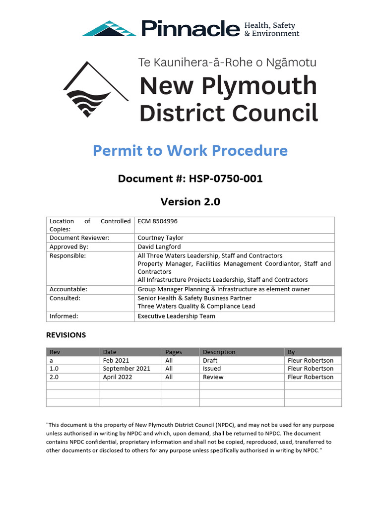 Ecm 8504996 v9 NPDC Permit To Work Procedure | PDF | Occupational ...