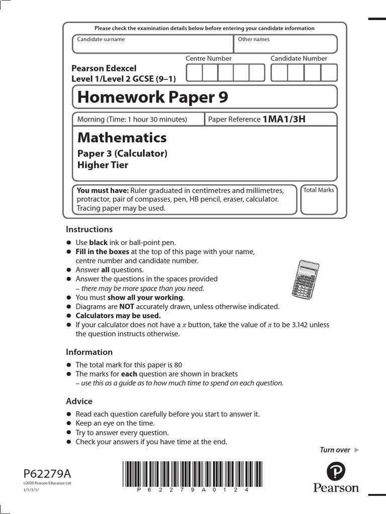 Homework Paper 9 Higher 3h2020 | PDF | Mathematics