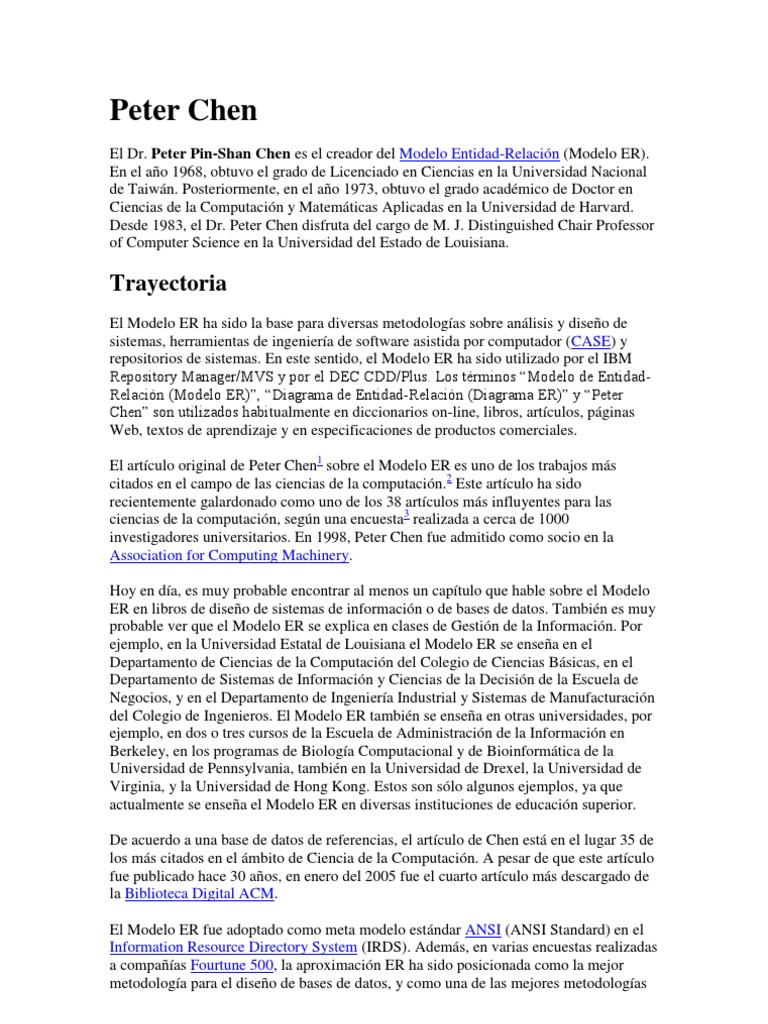 Dr. Peter Chen y el Modelo ER | PDF | Ciencia y Tecnología | Informática