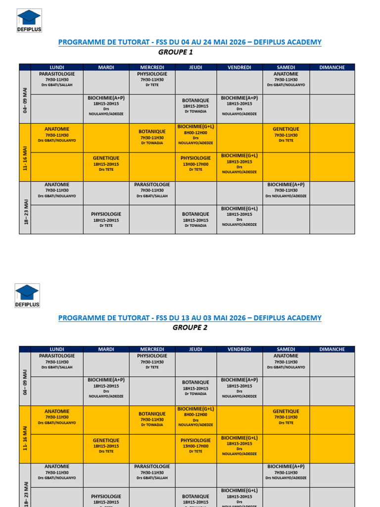 Programme de TD FSS Mai 2026 . | PDF