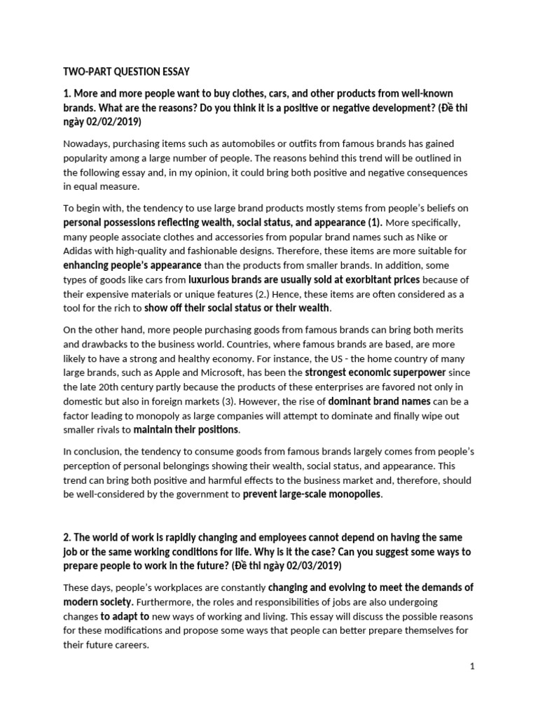 Two-part Question Essay | PDF | Altruism | Brand