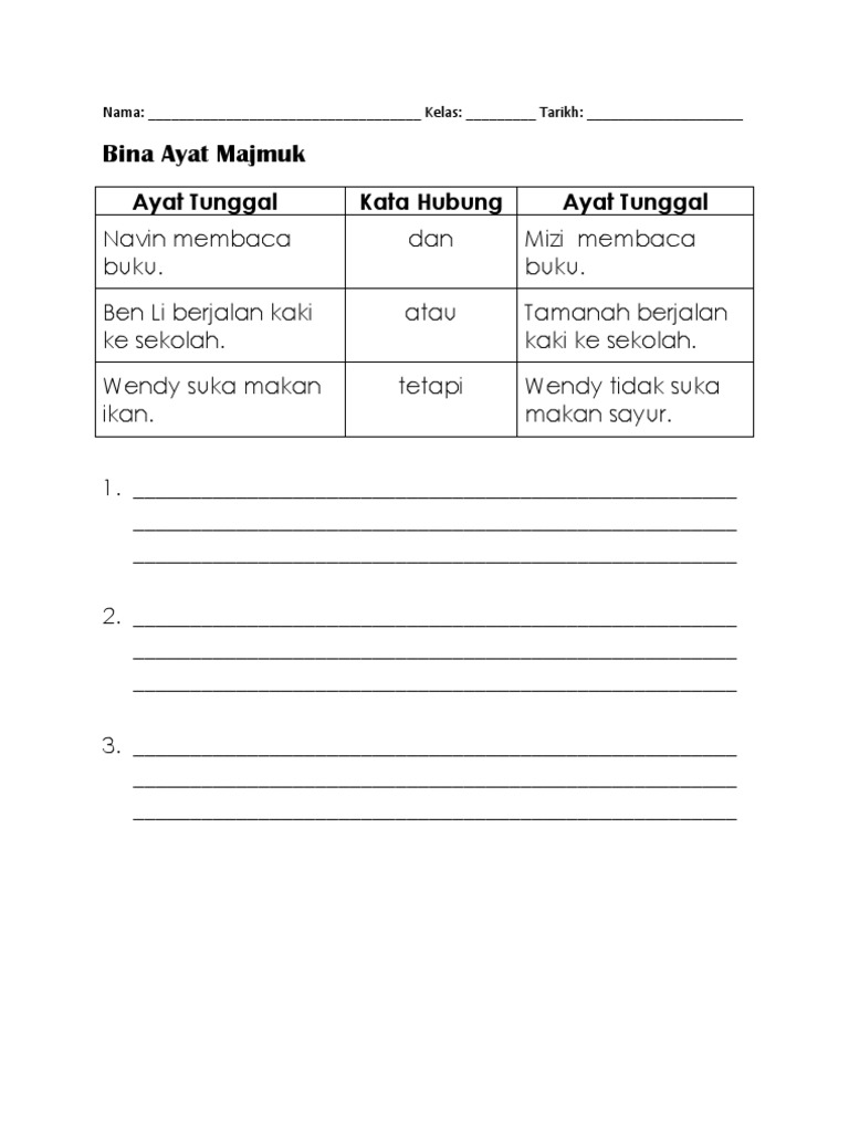 Latihan Ayat Majmuk Tahun 1 Bm Kssr