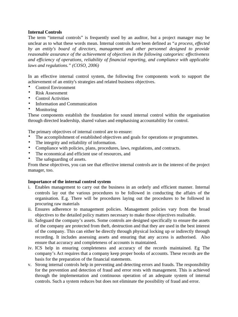 Topic 9 Internal Controls | PDF | Internal Control | Audit