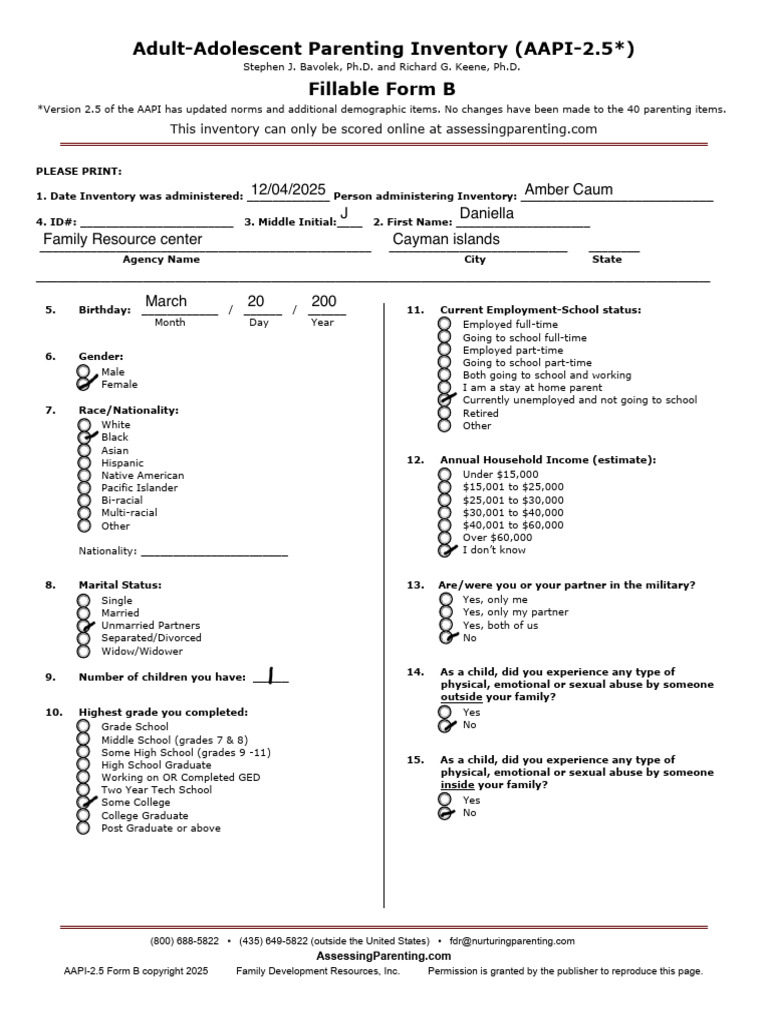 AAPI2 5 Form B English Fillable | PDF